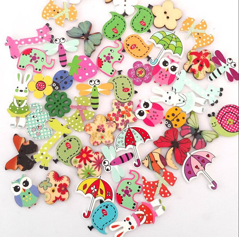 50pcs wooden Buttons for crafts scrapbooking accessories decorativos botones de madera para manualidades