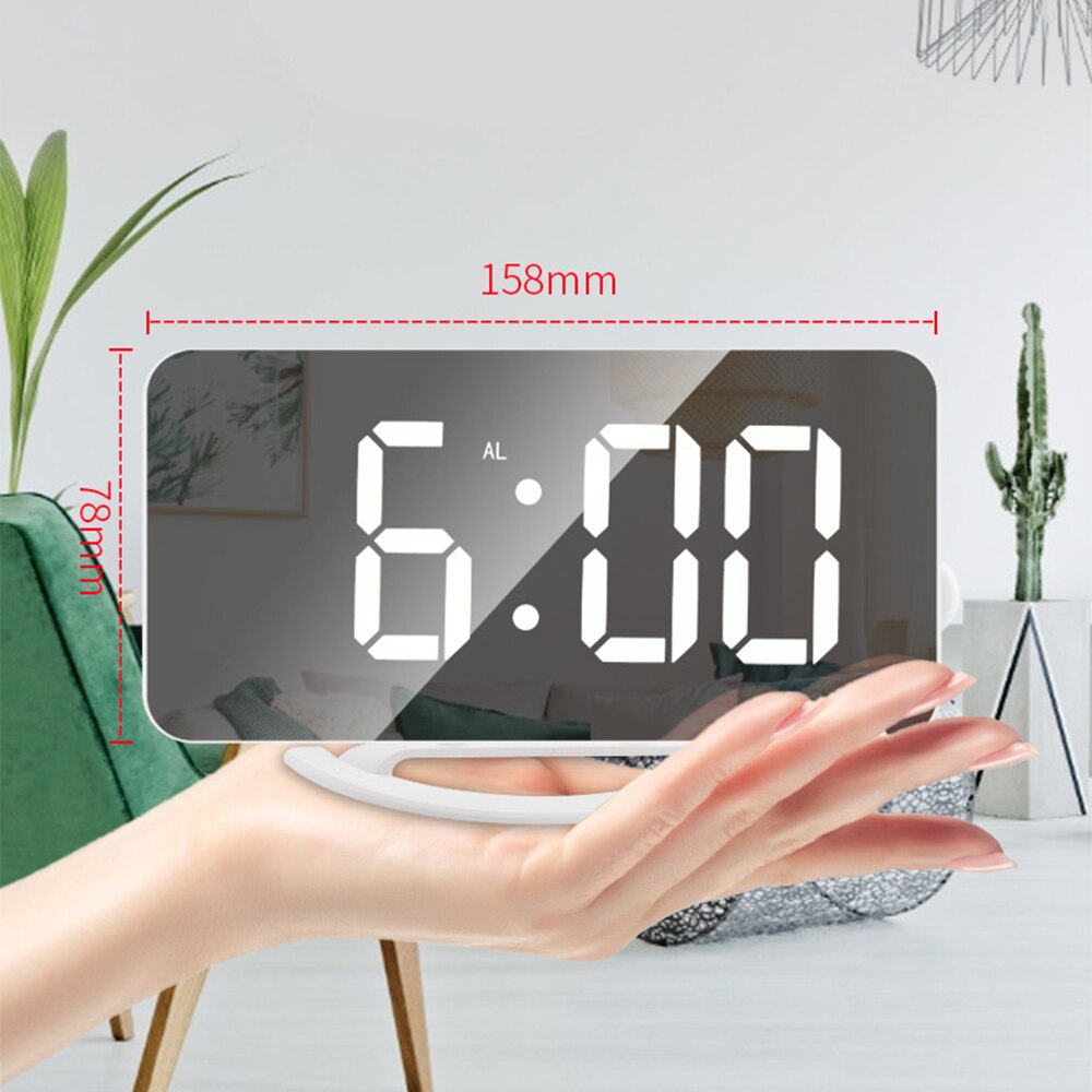 LED Mirror Clock Mini Digital Alarm Clock TS-8201-HB Table Clock with Snooze Function 3 Adjustable Brightness Auto-Adapt