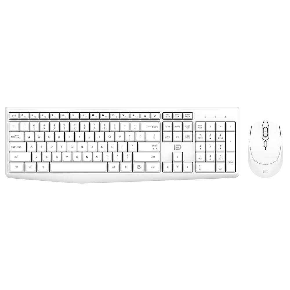FUDE EK785 2.4G Wireless Keyboard Mouse Combo Portable Keyboard and Mouse Set Plug&amp;Play Wide Compatibility for Office Game White