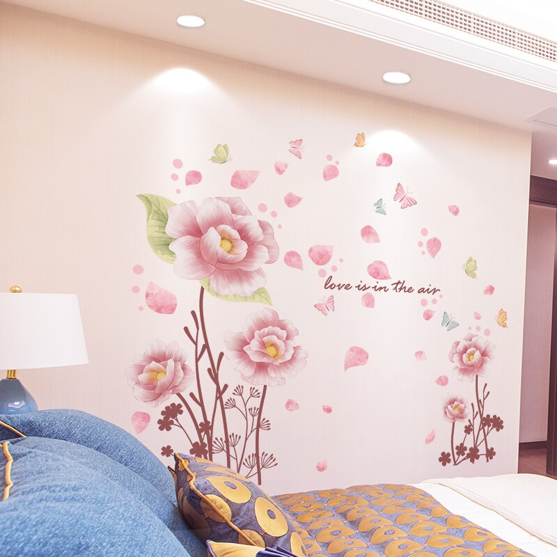 [Shijuekongjian] Roze Kleur Bloemen Muurstickers Diy Plant Bloemblaadjes Muurstickers Voor Woonkamer Slaapkamer Keuken Huis Decoratie
