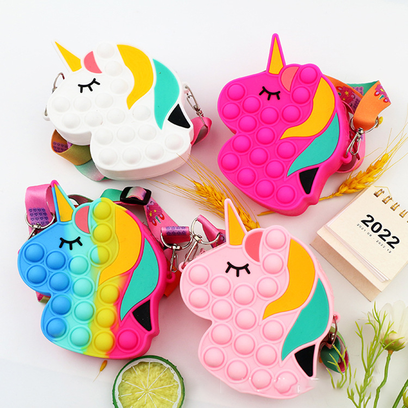 Kawaii pop it cabeça de cavalo bolsa de ombro brinquedos brinquedos crianças sensoriais anti-stress aliviar squishy squeeze descompressão brinquedo para o miúdo