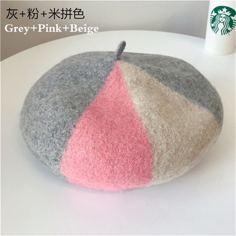 Zimowy ciepły urok kolor szwów czysta wełna kobiety beret francuski czapka typu czapka bez daszka czapka dla kobiet retro "dzika moda" akcesoria gify: szary-różowy-Beige