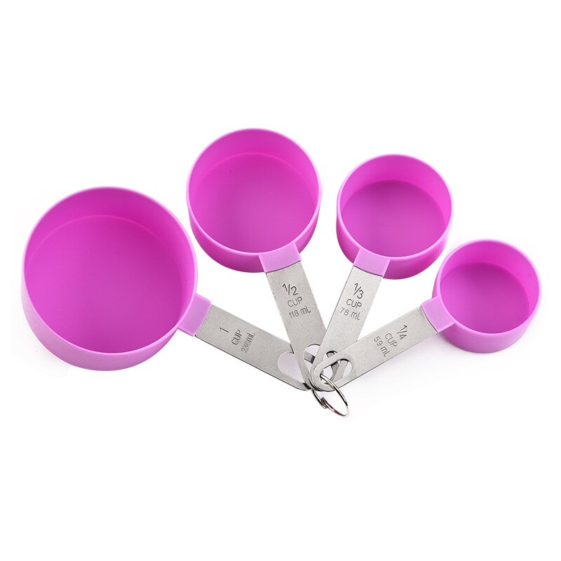 Stainless Steel Handle Measuring Spoon Plastic Measuring Cup 8 Piece Set With Graduated Measuring Spoon Set Baking Tool ZB824: purple cup