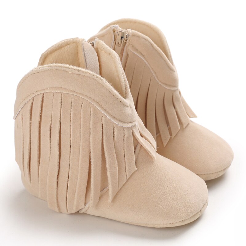 Men And Women Baby Winter Style Thermal Trainers 0-18Months Neonatal Indoor Walking Shoes Bed Shoes Tassels Soft Sole: apricot / 7-12 Months