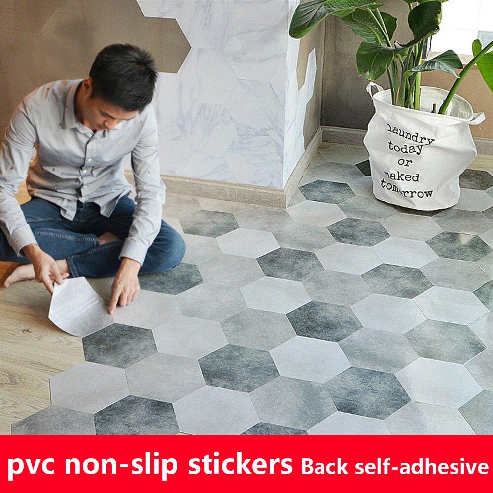 10 uds, calcomanía Hexagonal antideslizante para suelo, pegatinas impermeables para suelo de baño, azulejos autoadhesivos, decoración para sala de estar, papel tapiz