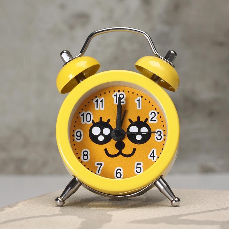 Kreatywny budzik śliczny mini metalowy mały budzik elektroniczny mały głośny stolik nocny budzik: żółty