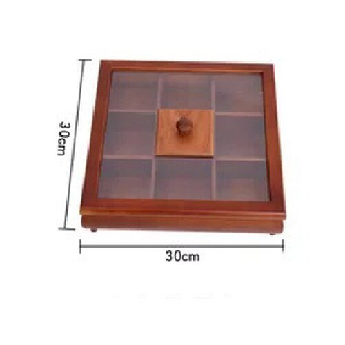 Wooden Square Snack Platter with Lid Multi-purpose Storage Box Divided Grid Fruit Candy Storage Tray Living Room Decor: I