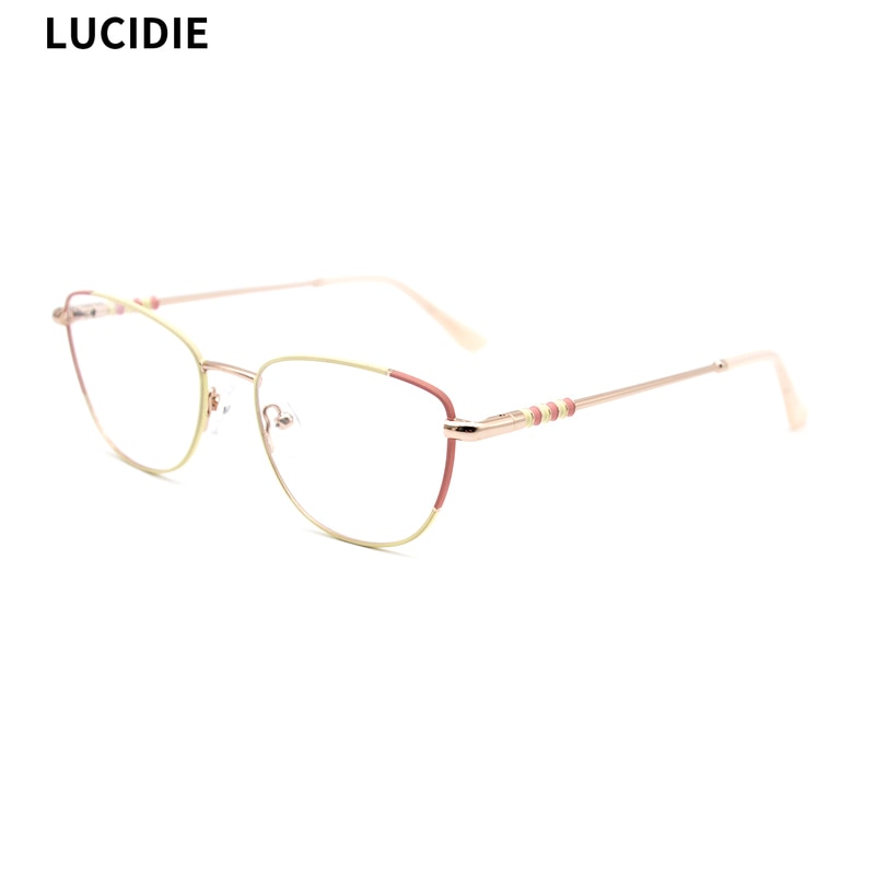 LUCIDIE Female Clear Lens Glasses Frame Women Metal Cat Eye Eyeglasses Oversized Frame Myopia Eyeglasses