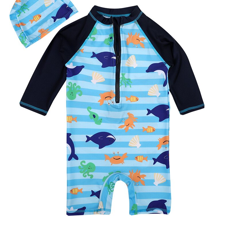 Swimable Baby Boy Muta Bambini Costumi Da Bagno Per I Ragazzi di Nuoto Surf Costume Da Bagno Per Bambini Ragazzo Beahwear di Modo Del Pagliaccetto + Cap Costumi Da Bagno: blue1 / 5-6Y