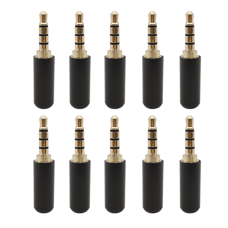 10 Pz Stereo 3.5mm Adattatore Spina Audio TRRS 4 Poli 3.5mm Maschio Spine Audio Cuffia Auricolare Martinetti AUX Cavo di Saldatura connettore: Black