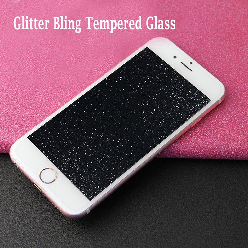 Protector de pantalla de vidrio templado para iPhone 7 6s 6 5 se 8 plus X XS X MAX XR protector de vidrio 9H de diamantes de imitación de diamante brillante