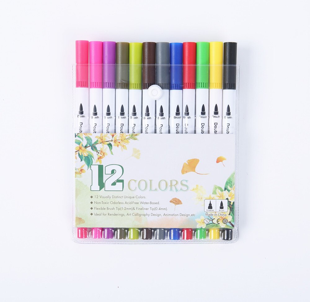 Rotuladores de doble punta para niños y adultos, juego de 12/24/36/48/60/80/100, rotuladores de arte para pintar y dibujar, material escolar: 12colors