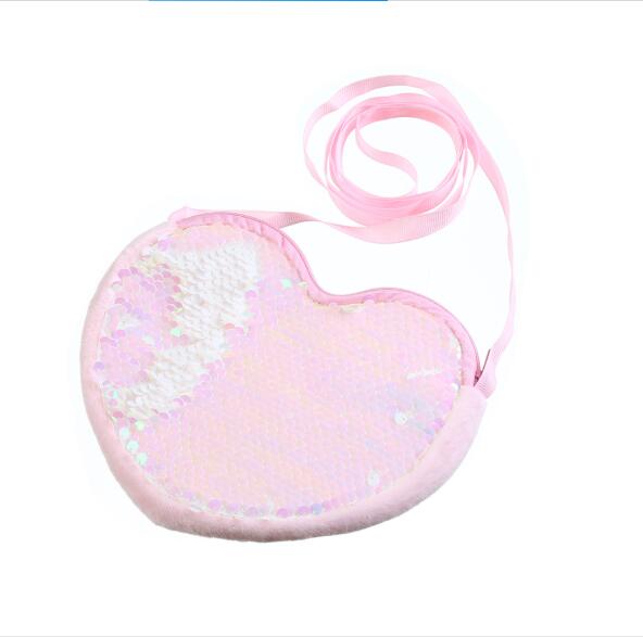 Mode Liefde Hart Vorm Leuke Kinderen Sequin Verandering Portemonnee Glinsterende Messenger Schoudertas Crossbody Portemonnee Tas