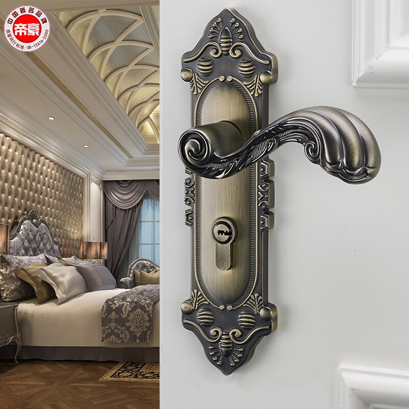 Complete Door Lock For Indoor Bedroom European Door lock Household Wooden Door Handle American Room Silence Door Lock Bronze