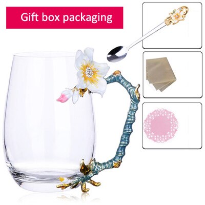 Topp blomster og rhinestones dekorert emalje kaffekopp krus blomst te glass melk kopper legering håndgrep kopper og krus: A04