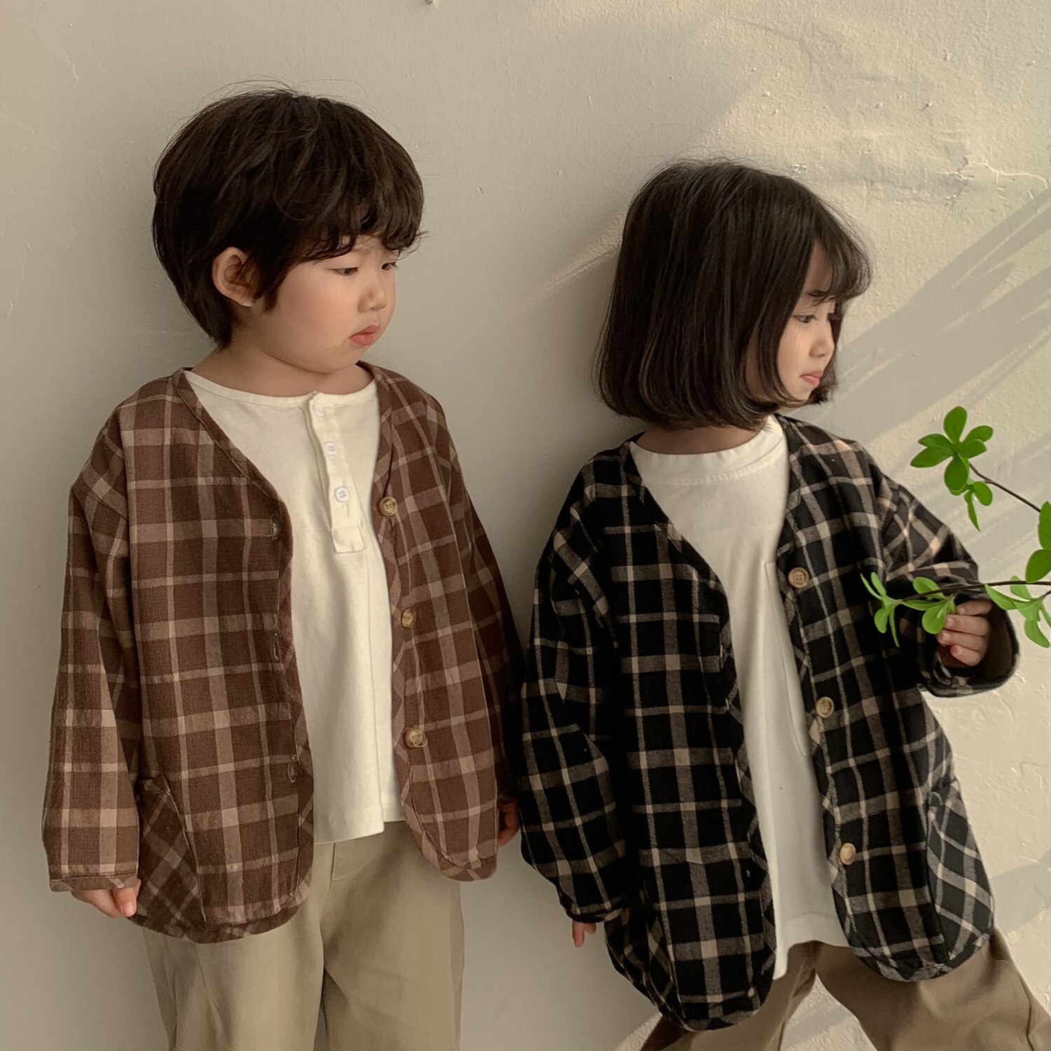 Frühling herbst freundlicher baumwolle leinen Plaid jacken jungen und mädchen Koreanischen stil verlieren beiläufige mäntel freundlicher mäntel