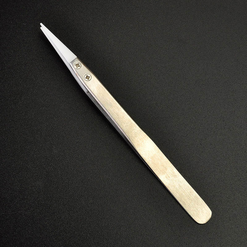Pincettes en céramique de 12.5cm, pincettes à visée droite, outil à main, résistance aux hautes températures, outil de réparation de poignée en acier inoxydable: Silver