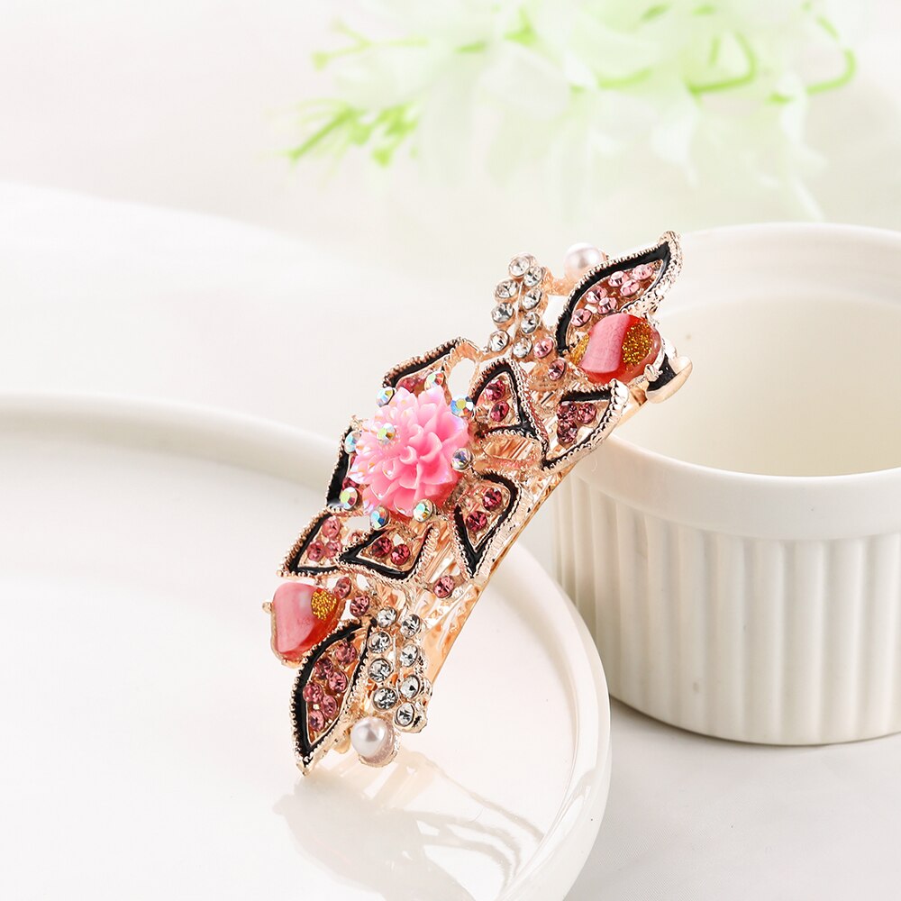 Sechs Farbe funkeln Strass Blatt Blume Hairwear Für Frauen Glanz Zirkon Haarnadeln Haar Schmuck Für Mädchen Griffe Famale: Rosa