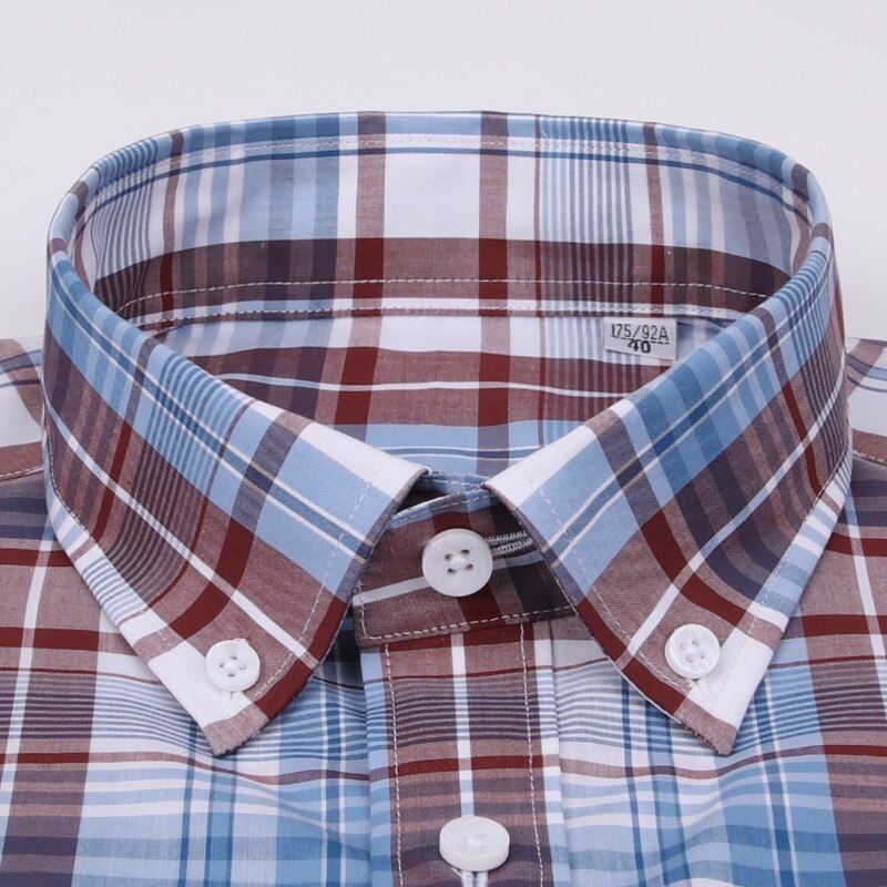 Checkered Mens Casual Shirts 100% Cotton Short Sleeve Summer Cool Plaid Shirts for Men Slim Fit Male Tops pocketless