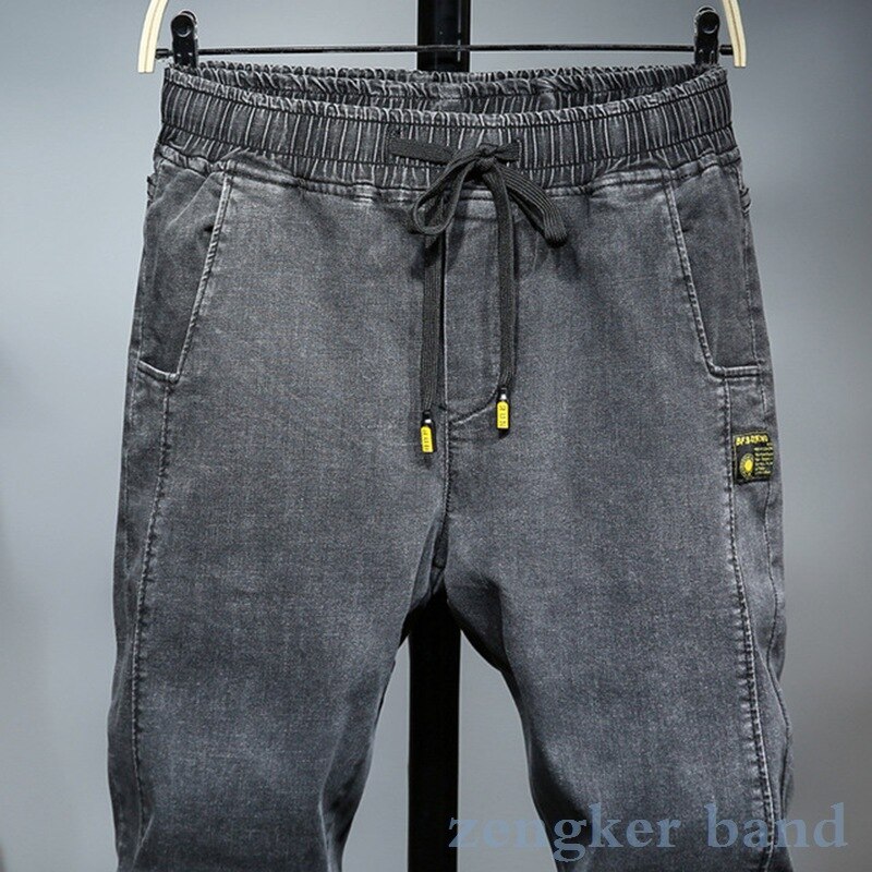 Fjederjeans med elastik i taljen til mænd og #39 ;s store størrelse løse haremsbukser tidevand oversized elastik slim cropped ankellange bukser 6xl 5xl 4xl