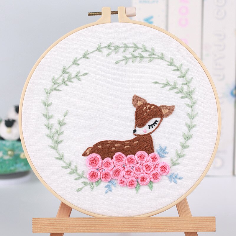 Kit de bordado fácil para principiantes, juego de punto de cruz de animales de dibujos animados, arte de coser hecho a mano, manualidades para decoración de habitación de niños
