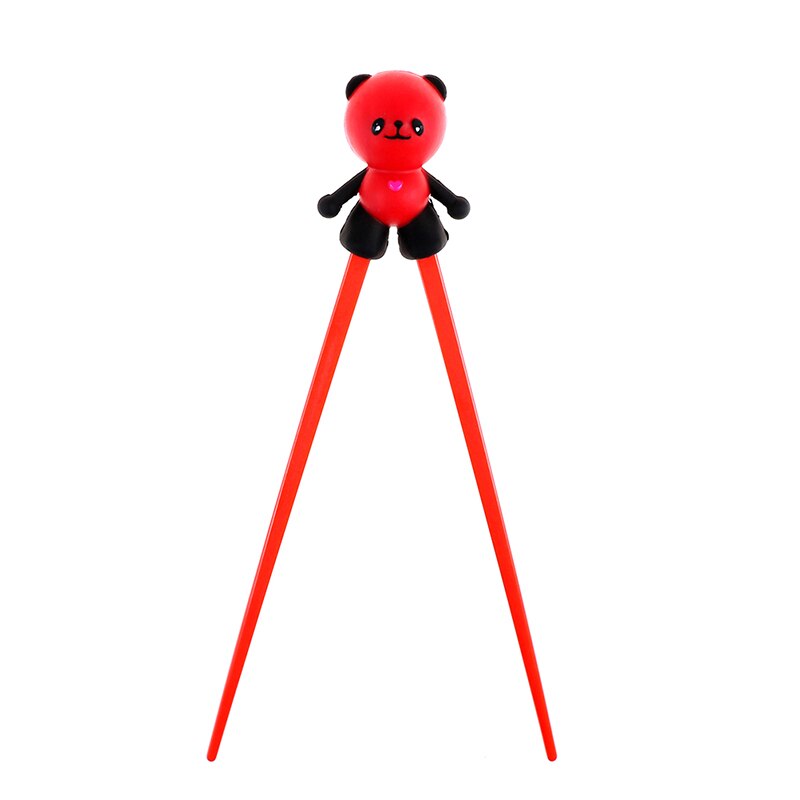 1 Pair Helper Chopstick Silicone Cartoon Panda Children Baby Learning Training Chopsticks Beginner Easy Use: Red