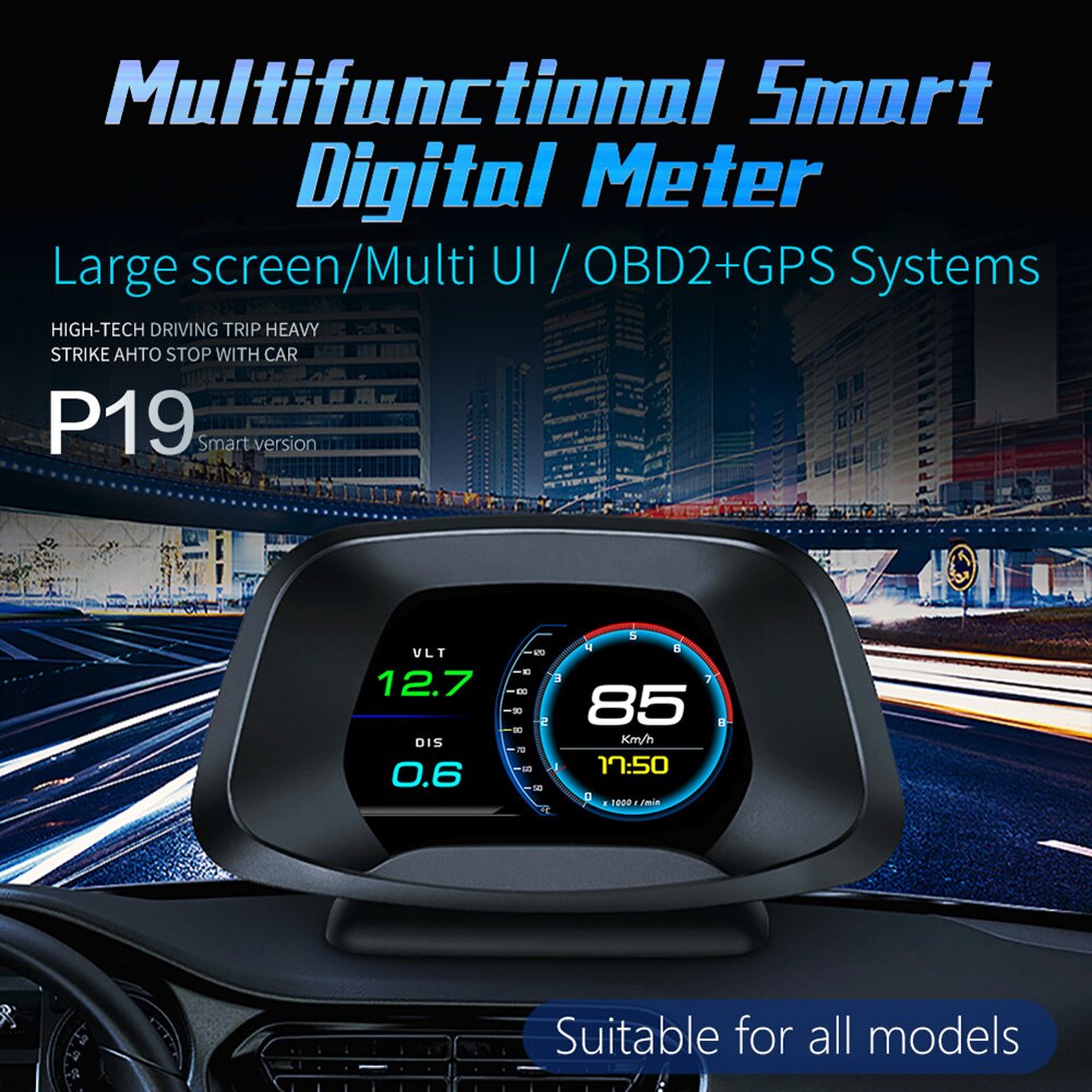 P19 OBD GPS Car HUD 3 inch Display Head Up Display GPS Navigation Speedometer Overspeed Warning Alarm System Universal