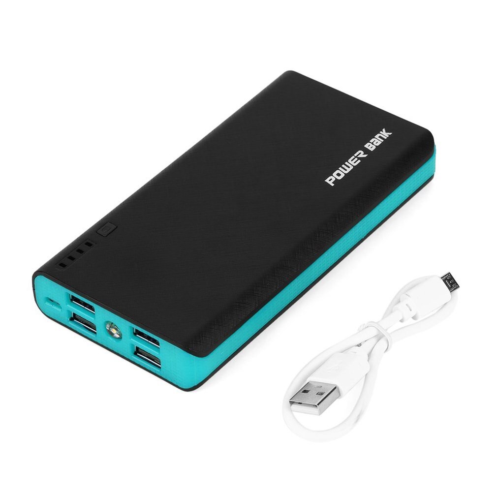 Universele 4 Usb-poorten Power Bank 6000Mah Capaciteit Lader Voeding 18650 Batterij Backup Power Met Emergency Led Licht: 6000mAh Blue