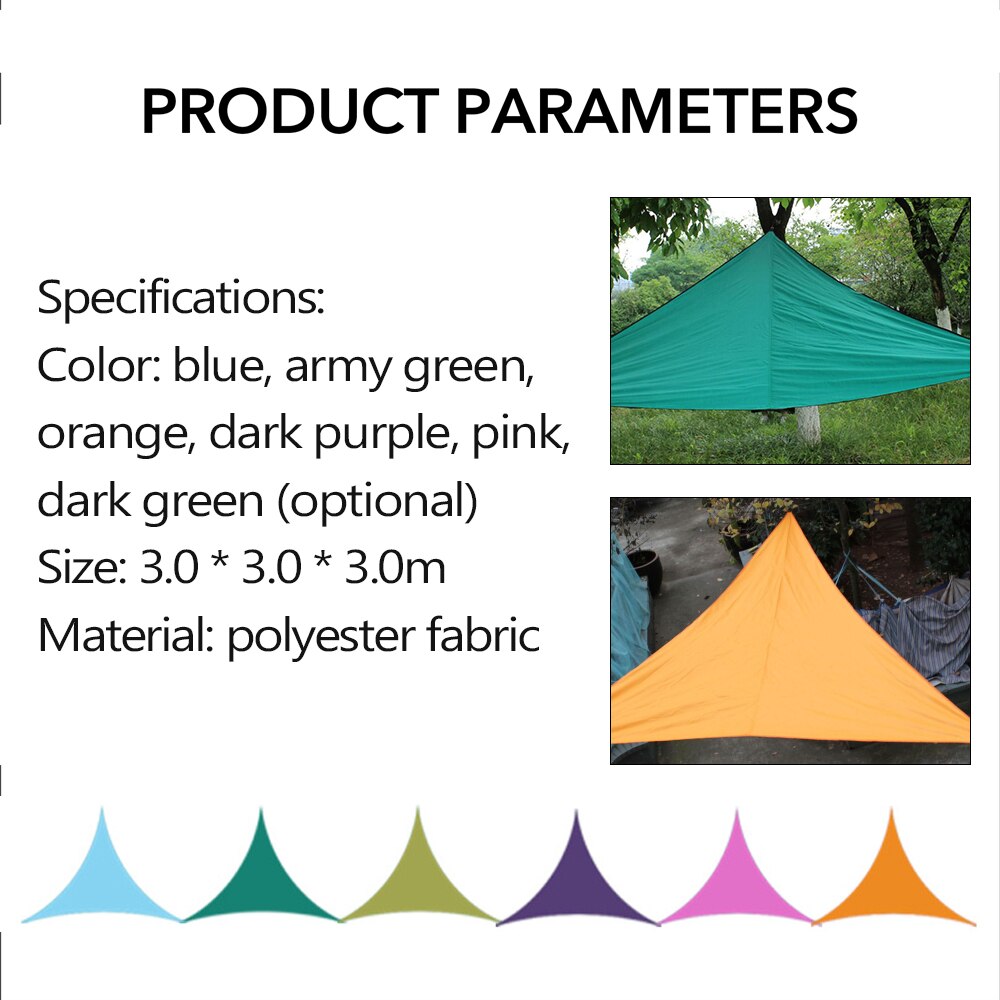 3x3x3m Outdoor Shade Sunscreen Waterproof Triangular UV Sunshine Shade Sail Combination Net Triangular Sunshine Garden Sail Tent