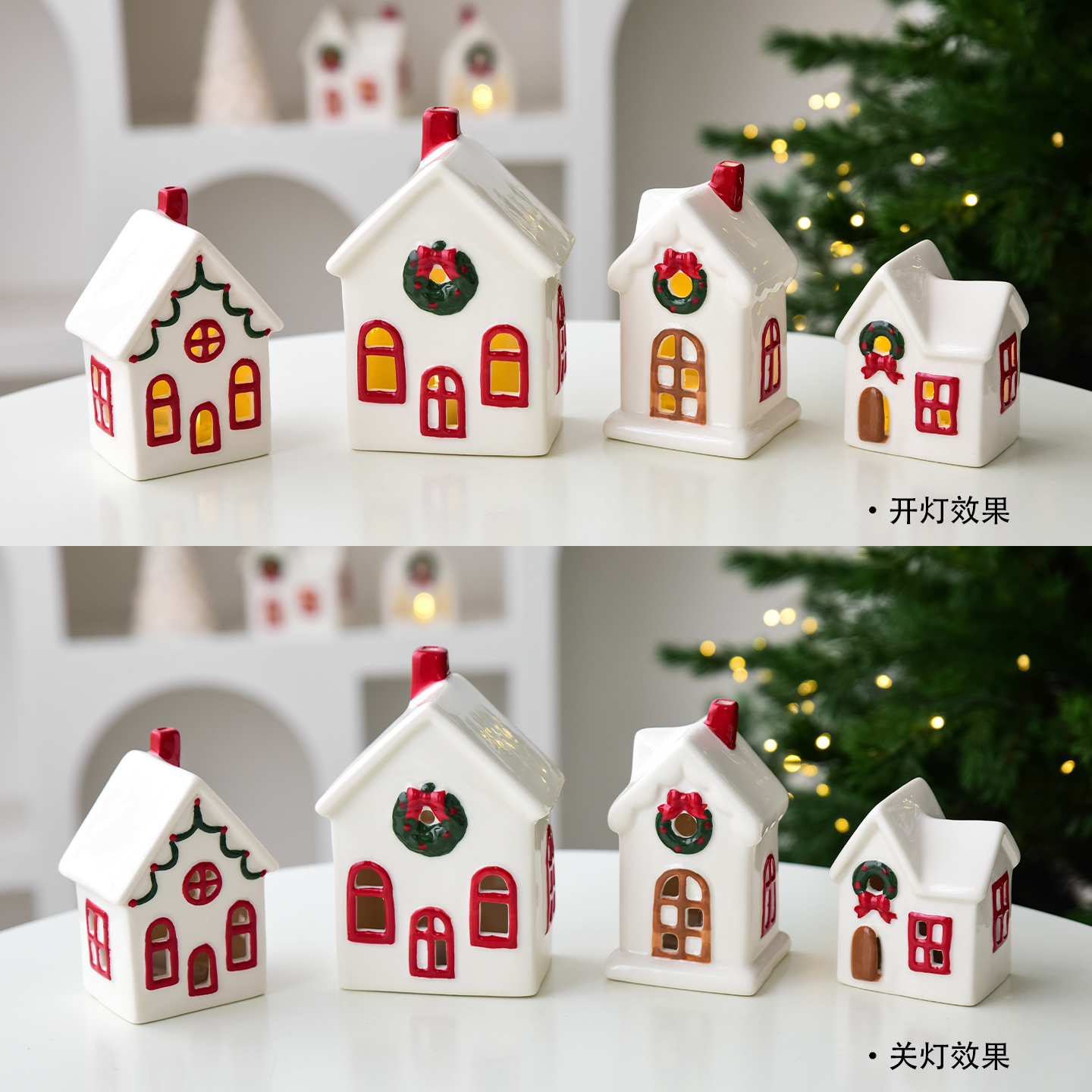 Christmas Decorations Exquisite Ceramic Glowing Little House Set Tabletop Ornaments Create Party Decorations