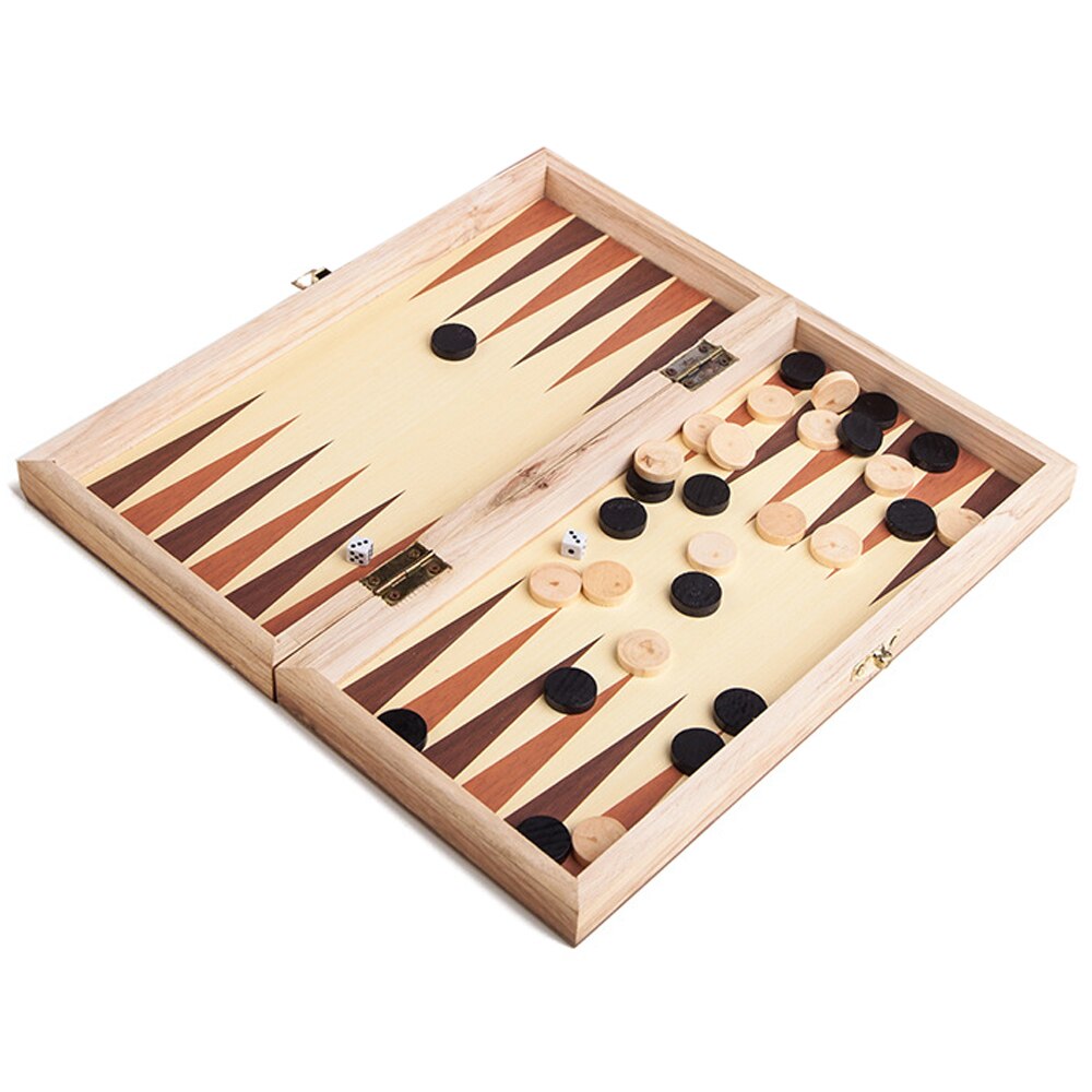 3-in-1 Multifunctional Wooden Chess Set Folding Chessboard Game Travel Games Chess Checkers Draughts and Backgammon Set