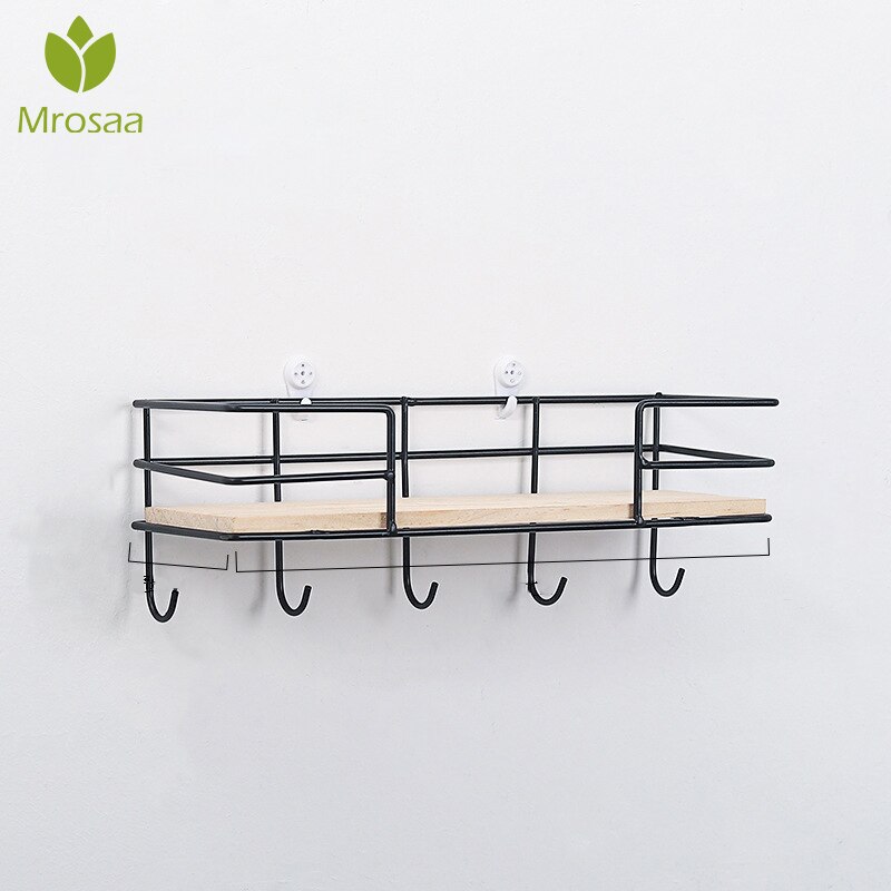 Estante de pared de Metal con ganchos estante de pared para almacenar en madera estante de almacenamiento artesanal de hierro soporte de decoración de pared estantes de pared decorativos