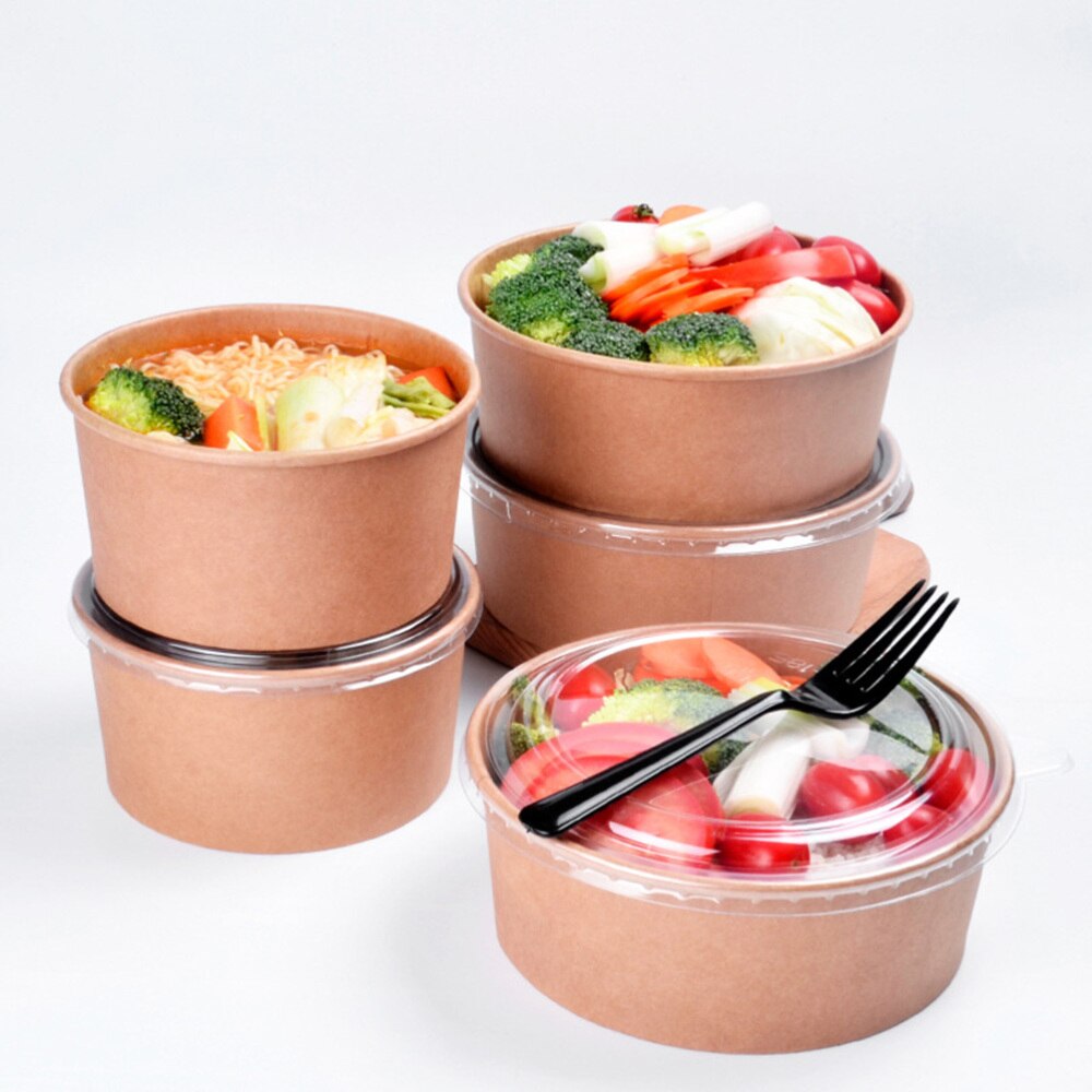 20 Stuks Wegwerp Kraftpapier Bowls Fruit Slakom Voedsel Verpakking Containers Party Favor (16Oz, met Deksel): As Shown