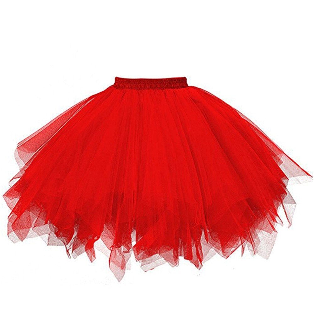 Short Petticoat Tulle Skirts Womens Elastic Stretchy Layers Summer Adult Tutu Skirt Swing Rockabilly Underskirt: Red