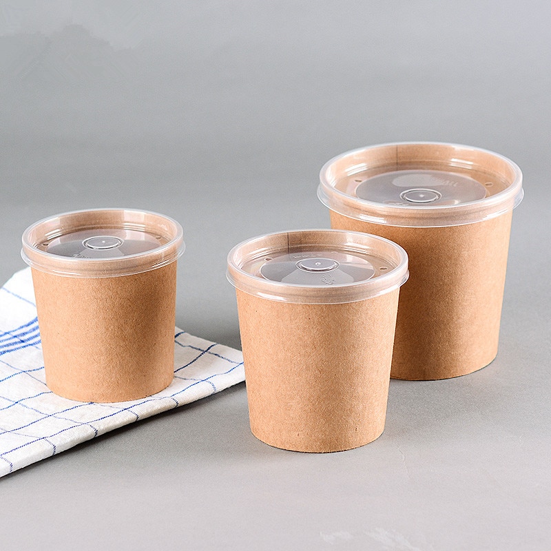50pcs round disposable food salad soup takeaway packaging cups 12oz/16oz/26oz ice cream large paper cup with lid
