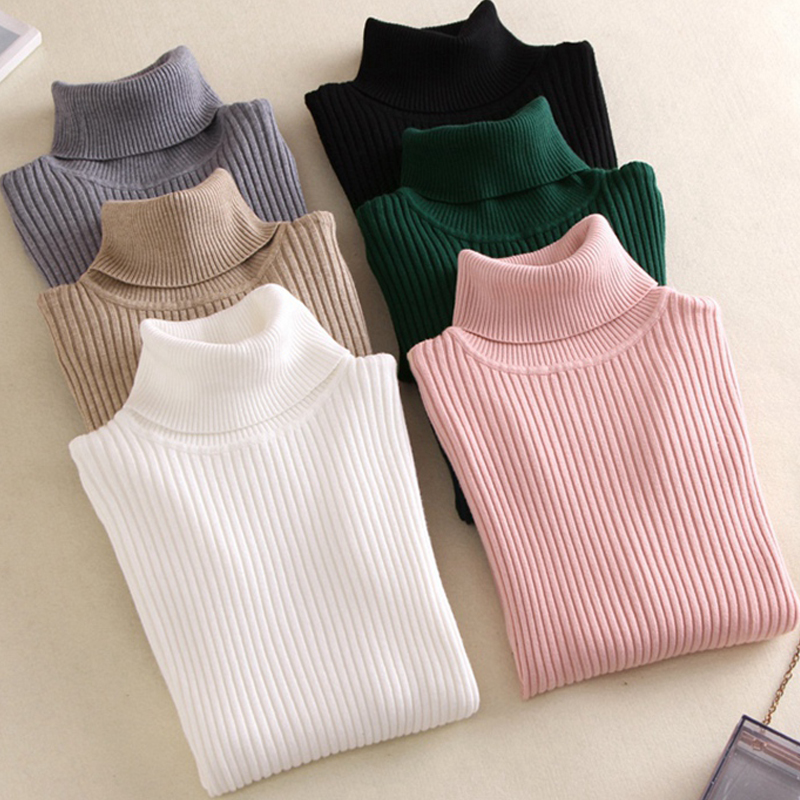 Autumn Winter Women Knit Solid Turtleneck Pull Sweater Casual Rib Jumper Tops Female Home Pullover Y2K Clothing