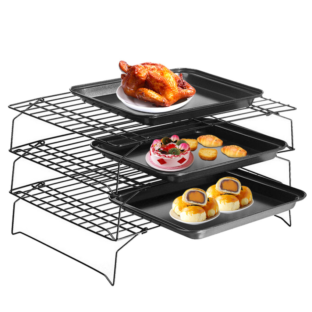 3 Tier Stackable Cooling Baking Cake Biscuit Tray Rack Space Saving Cake Stand