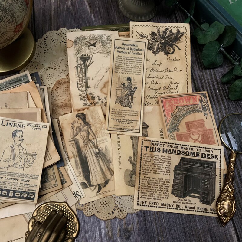 41 Uds., Vintage TN, papel teñido de café hecho a mano, JunkJournalDIY, Bloc de encaje para libro de recortes, paquete de material para collage de imprimación de periódico
