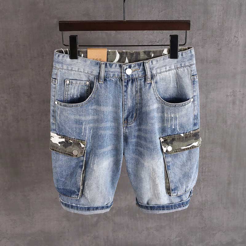 Mcikkny heren cargo casual denim shorts zijzakken blauwe jeans shorts voor mannen gewassen maat 28-36