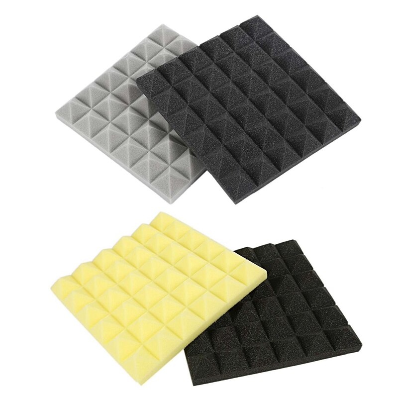 24 Uds., baldosas de espuma acústica de carbón, paneles de espuma insonorizantes, acolchado de sonido de estudio de 2X10X10 pulgadas, 12 uds, amarillo y 12 Uds. Gris