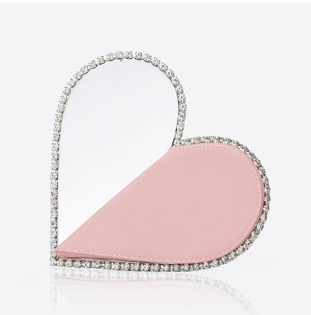Bolso de mano de noche con diamantes de corazón rojo para mujer, con diamantes de imitación, , con asa de Metal, negro, para de boda,: White Diamond Pink