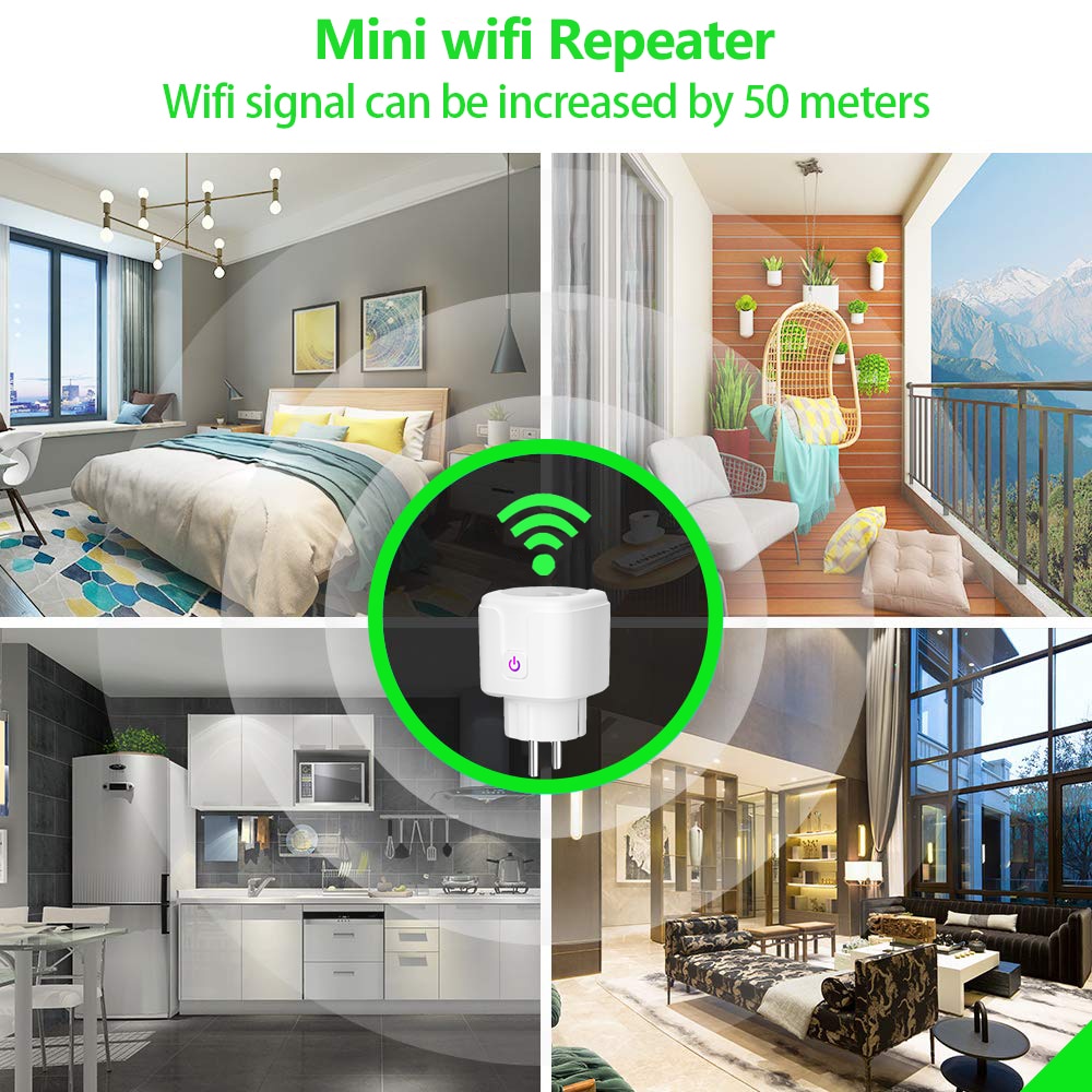 16a smart wifi-stik med strømmonitor, wifi-trådløs smart-stikkontakt med alexa google home-stemmestyring