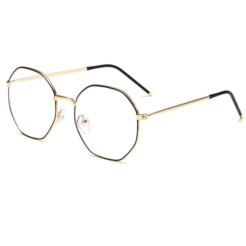 iboode Vintage Metal Irregular Polygon Frame Glasses Women Men Anti Blue Light Eyeglasses Computer Goggle Unisex Eyewear Mirror: Black Gold