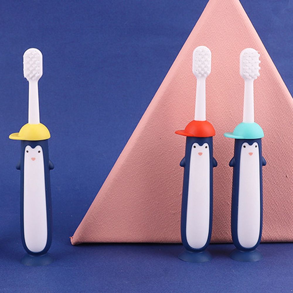 6-12 anni spazzolino rimovibile cartone animato pinguino capelli morbidi bambini spazzolino per bambini ventosa spazzolino inferiore