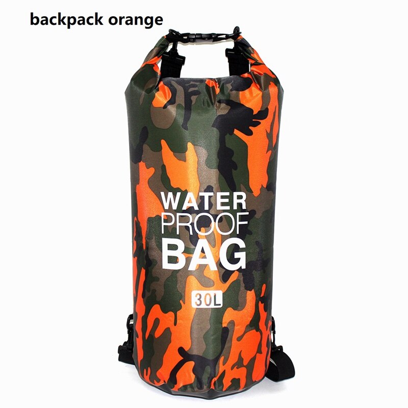 5L 10L 15L 20L 30L PVC Waterproof Swimming Dry Bag Camo Outdoor Foldable Men Women Beach Diving Bag Rafting River Ocean backpack: 30L orange