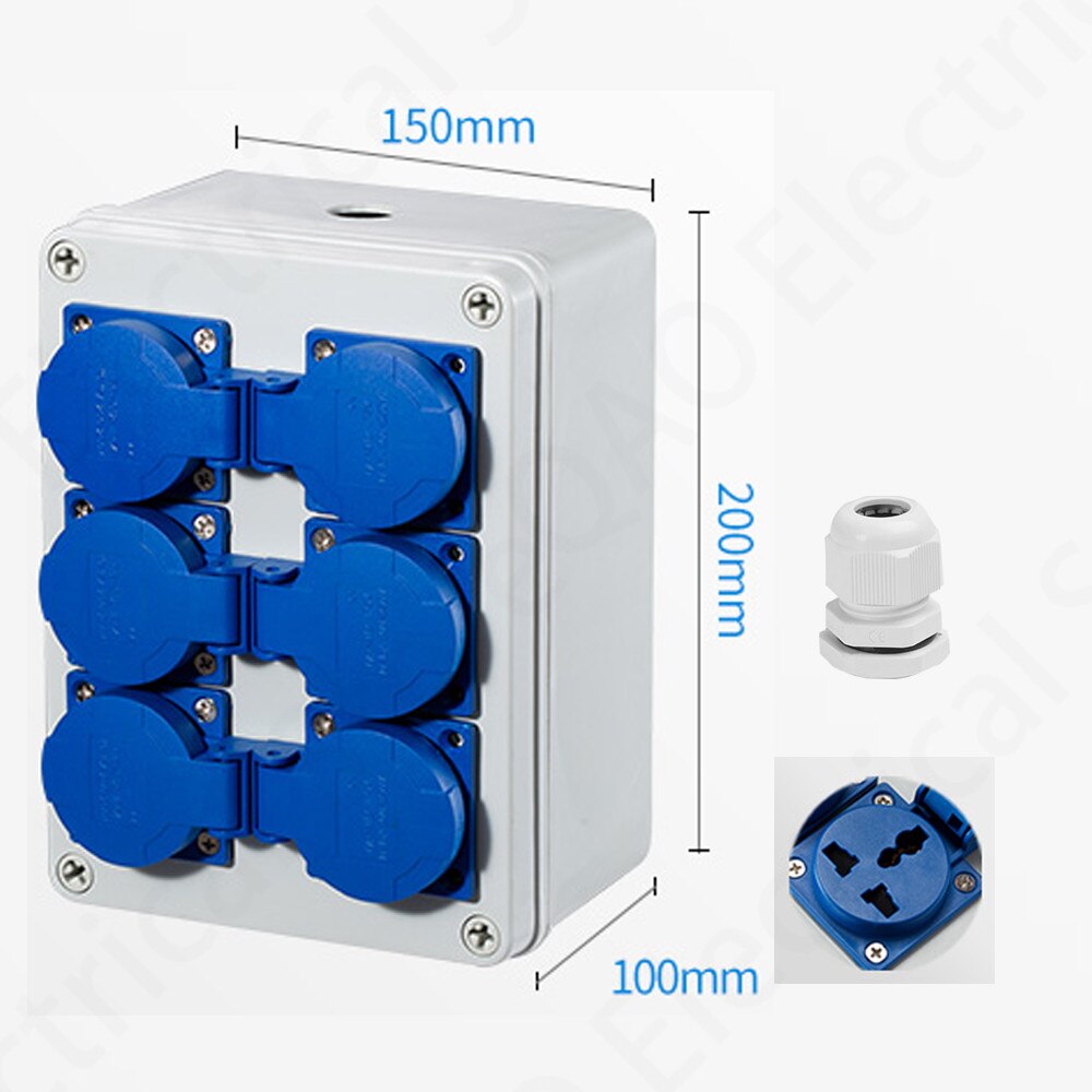 Outdoor rainwater socket Three holes 10A home wall mounted multi-function outdoor socket box electric car charging: EU socket / 6K