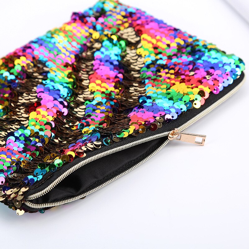 Dames handtassen zeemeermin pailletten make-up tas omkeerbaar dubbele kleur glitter cosmetische tas luie make-up rits etui