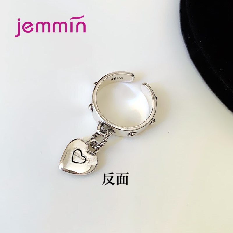 Trendy 925 Sterling Silver Heart Shape Pendant Open Finger Rings For Women Fine Jewelry Birthday Adjustable Size