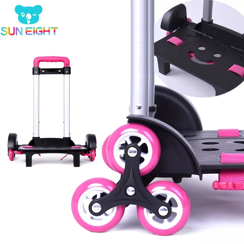 Zon Acht Glimlach Gezicht Kinderen 6 Wielen Uitbreidbaar Trolley Staaf Hoge Functie Trolly Bagage Voor Rugzak Kids