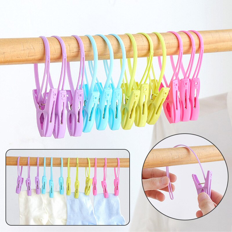 12 Stuks Gemengde Kleur Plastic Wasknijpers Opslag Clip Draagbare Home Hangers Voor Kleerhanger Droogrek Handdoek Wasknijpers